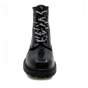 NEW! DKNY Tilly Lace Up Combat Boots Shiny Patent Black Waterproof Size 10